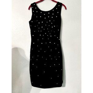 90s Vintage Ms Chaus Rhinestone Black Sheath Dress